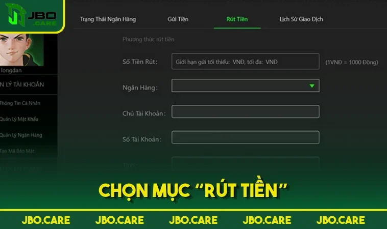 chon muc rut tien Chọn mục “Rút tiền”